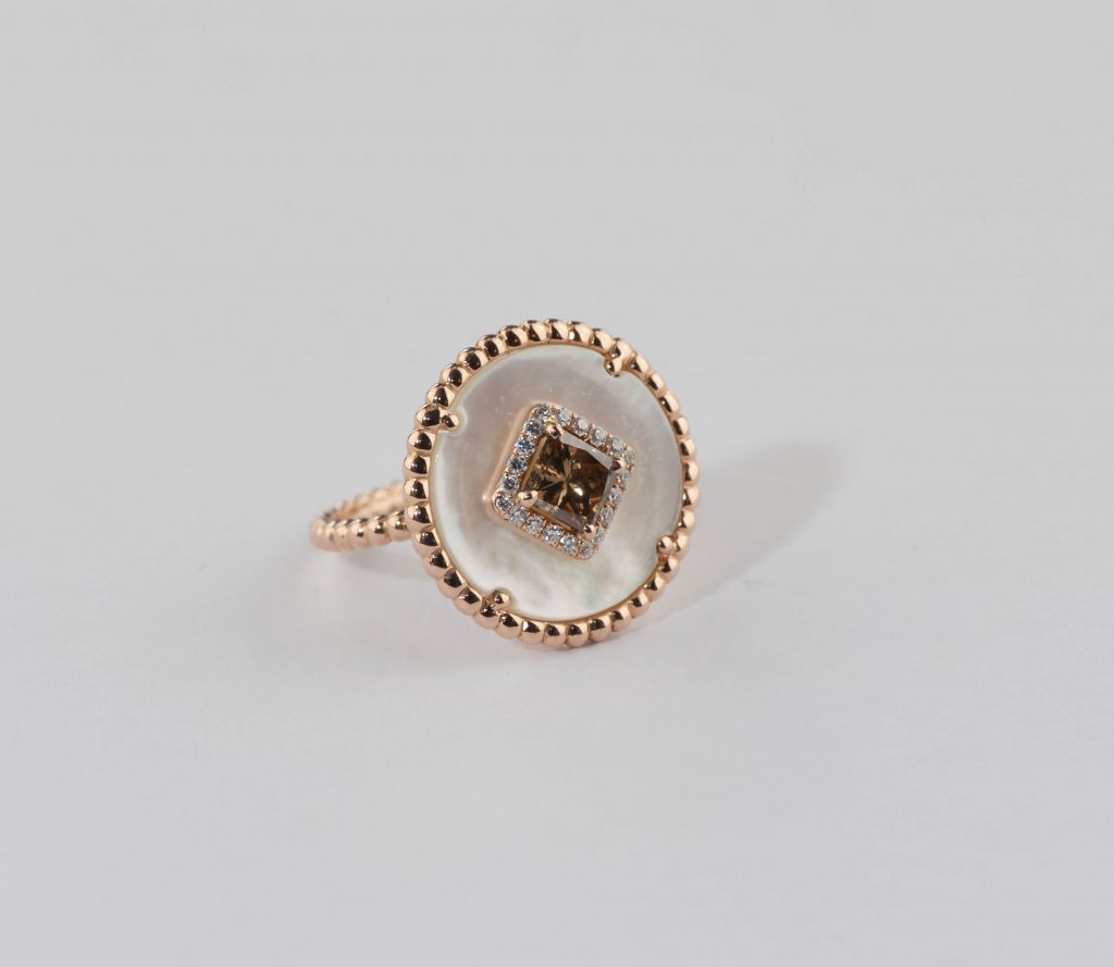 Bague diamant brun « chocolat », nacre et diamant