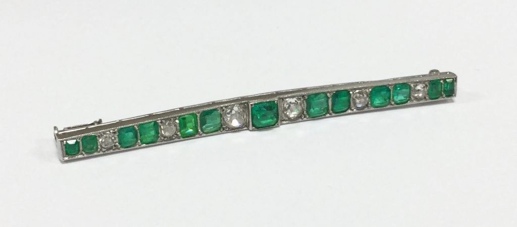 Broche barette diamant et émeraude (Vendu)