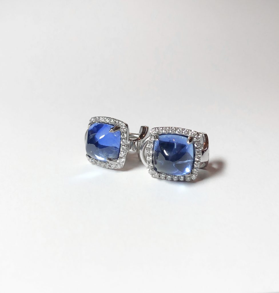 Clips d&rsquo;oreille saphir et diamant (Vendu)