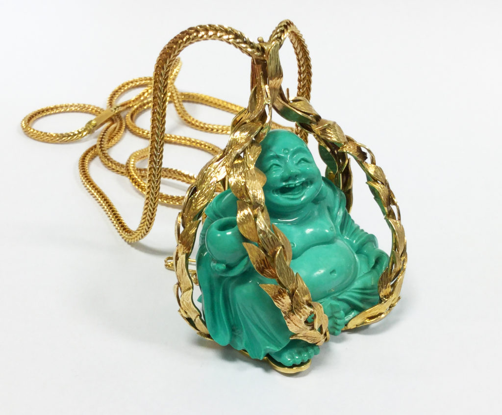 Pendentif Bouddha « rieur » turquoise et or, Asprey & Co Ltd (Vendu)