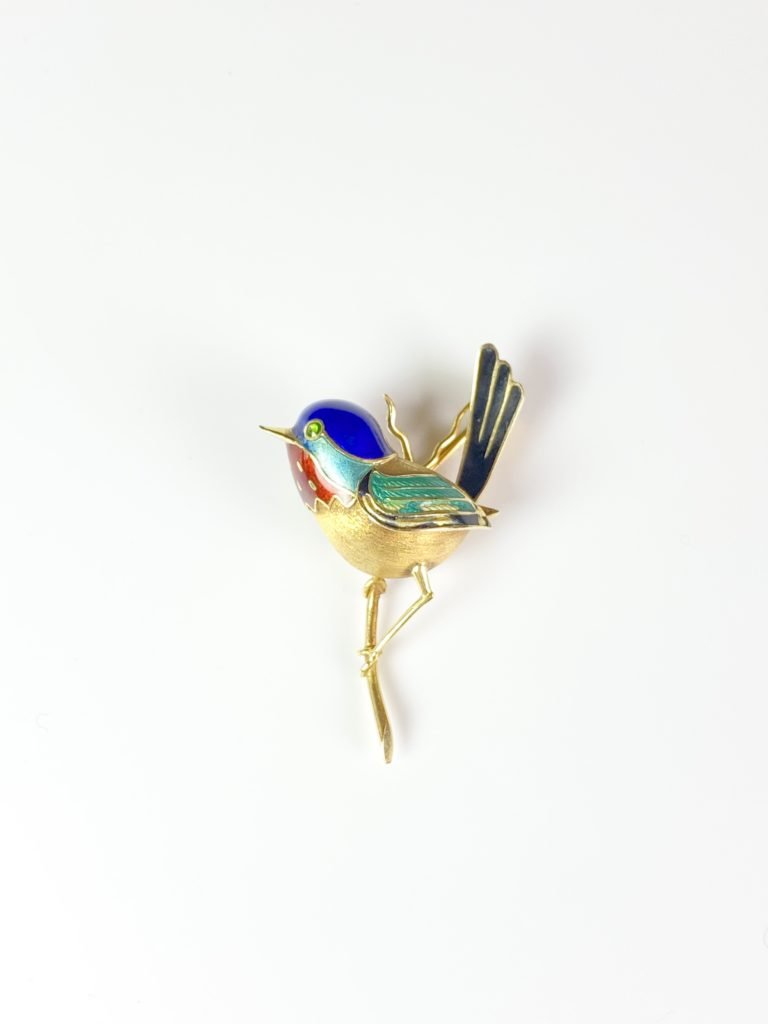 Broche oiseau or et émail (A vendre)