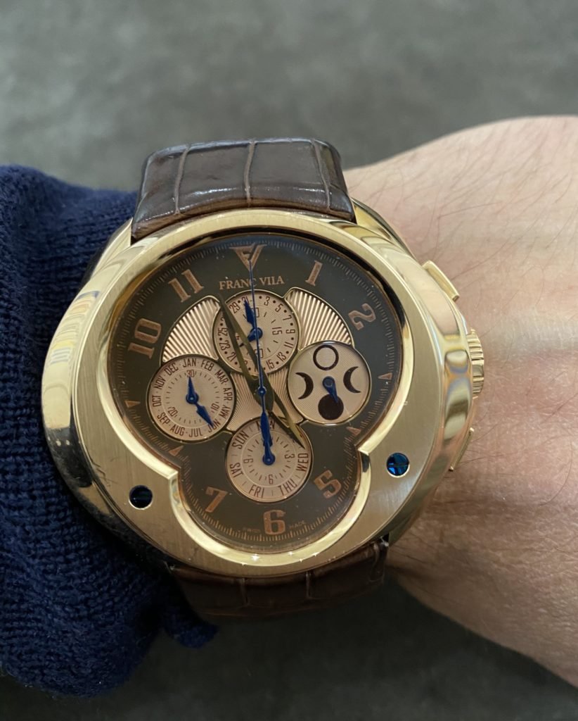 Montre calendrier perpétuel en or, Franc Vila (Vendu)