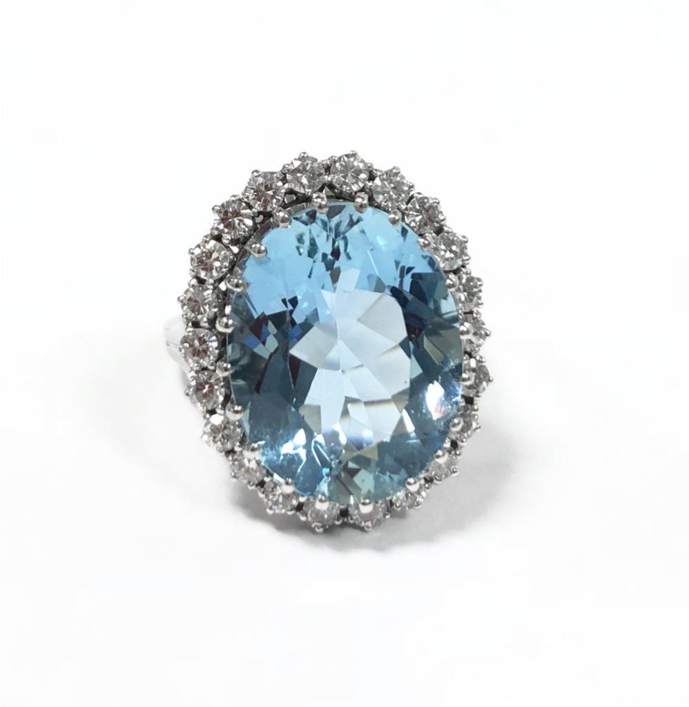 Bague aigue-marine et diamant (Vendu)