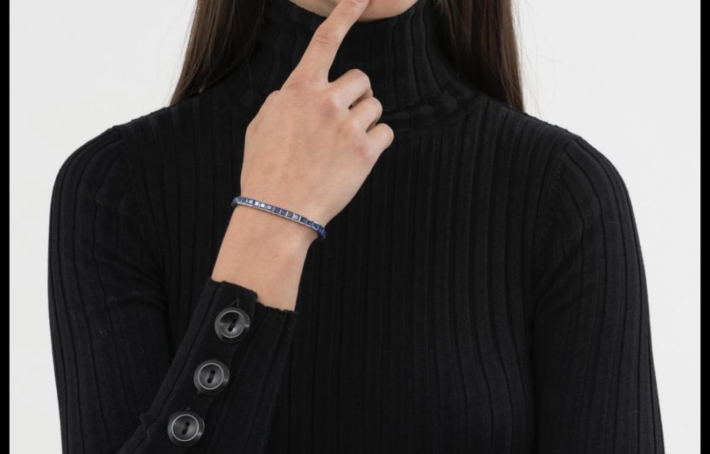 Bracelet rivière or gris et saphir (Vendu)